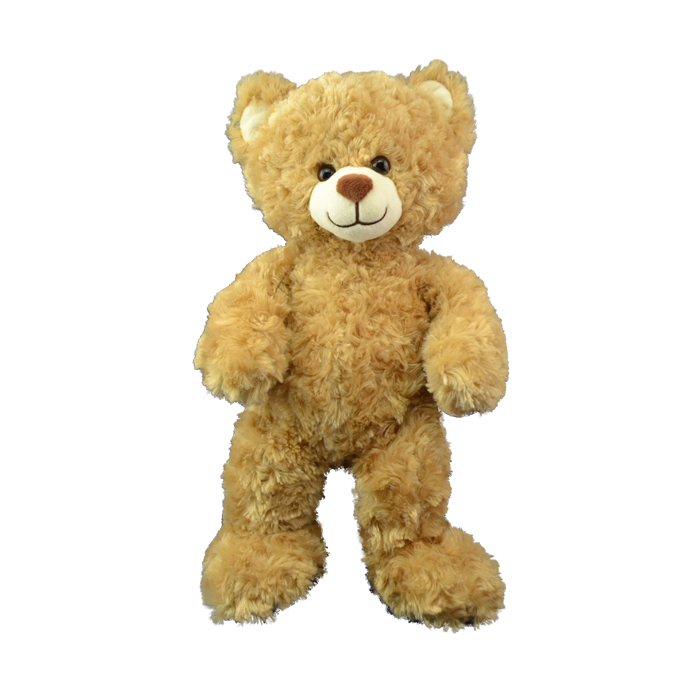Cutie teddy bear with soft curly fur in light brown color scheme