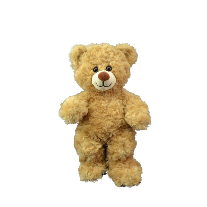 Cutie teddy bear with soft curly fur in light brown color scheme