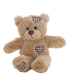 Adorable cuddly brown teddy bear with heart shaped patches