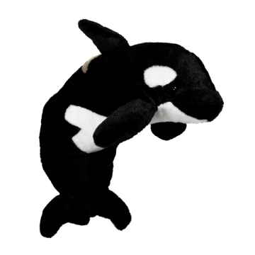 Majestic orca in soft fur with plastic eyes