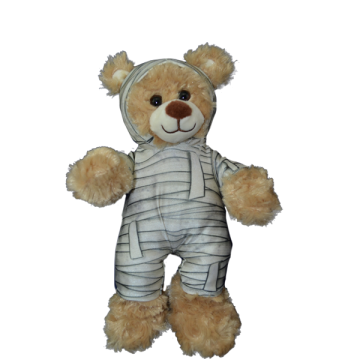 Mummy printed morph suit on a brown bear