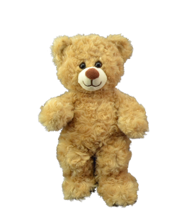 Cutie teddy bear with soft curly fur in light brown color scheme
