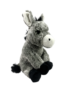 Adorable donkey with mid-length fur and green eyes