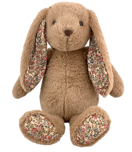 adorable brown fur bunny with floral pattern ear and feet accents