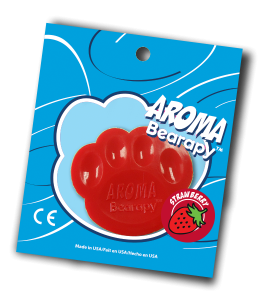 Scented aroma insert in the shape of a bear paw in red color in packaging