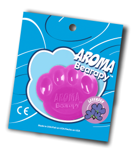 Scented aroma insert in the shape of a bear paw in pink color in packaging