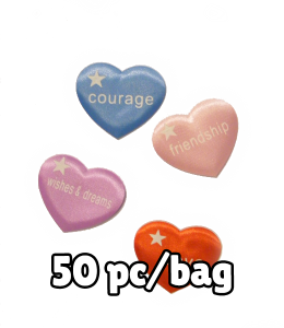 4 colorful hearts with words on them