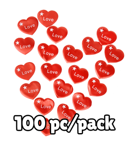 a flock of red heart inserts with LOVE printed on them