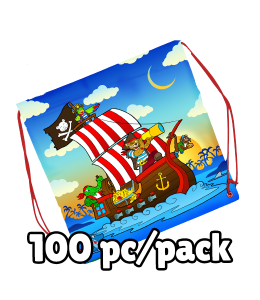 Drawstring backpack with Pirate ship and pirates drawing