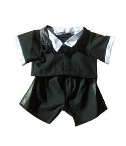 Black tuxedo outfit with white shirt details
