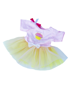 Bubbly pink and yellow dress with bow accents