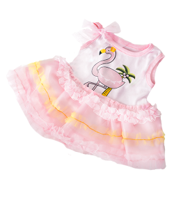 Pink dress with a flamingo print on it