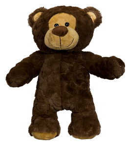 Cuddy brown teddy bear with fur pattern full of hearts