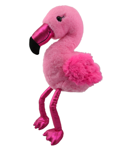 Cute pink plamingo with long fur wings and hot pink metallic accents