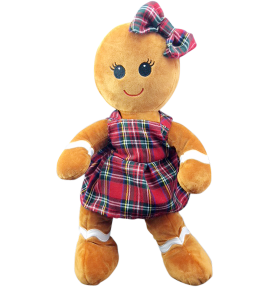 Cute Gingerbread girl in plaid dress and a bowtie
