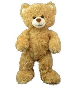 Cutie teddy bear with soft curly fur in light brown color scheme