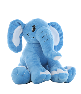 Elephant in cool blue color with white accents in sitting position