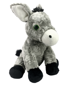 Adorable donkey with mid-length fur and green eyes