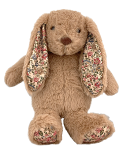 adorable brown fur bunny with floral pattern ear and feet accents