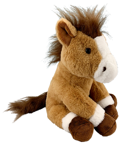 adorable brown horse with white accents and dark brown mane