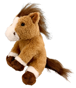 adorable brown horse with white accents and dark brown mane
