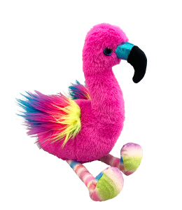 Cute Pink flamingo with colorful fluffy wings and metallic elements