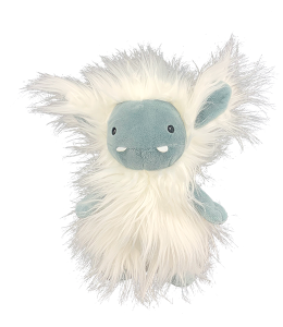 Adorable yeti with long white fur and light grey face and arms