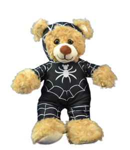 Black morph suit with white spider webbing and spider bear logo on a brown bear