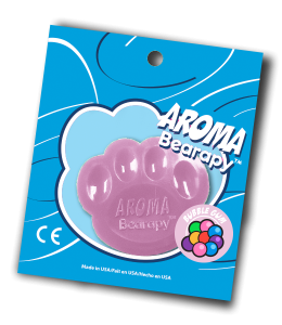 Scented aroma insert in the shape of a bear paw in pink color in packaging