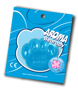 Scented aroma insert in the shape of a bear paw in blue color in packaging