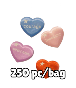 colorful hearts with courage, friendship, wishes and dreams, love printed on them