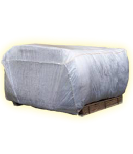 Bale of fiber wrapped in plastic on a pallet