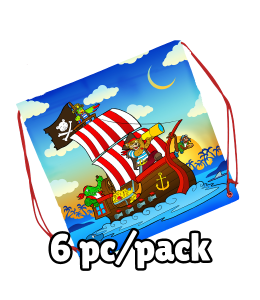 Drawstring backpack with Pirate ship and pirates drawing