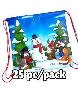 Drawstring bag with snow scene printed on it