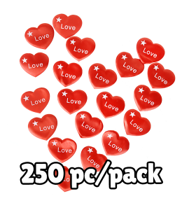 A pack of red heart inserts with text LOVE printed on them