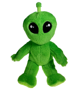 cute green intergalactic alien with large black eyes