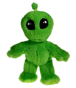 Small green friendly alien with large black eyes