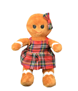 Cute Gingerbread girl in plaid dress and a bowtie
