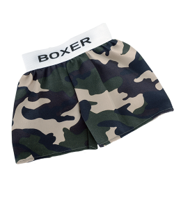 boxer shorts with camo print and a white lining