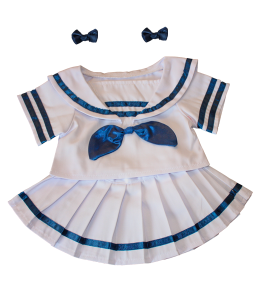sailor girl outfit in white with blue elements and two cutesy bows