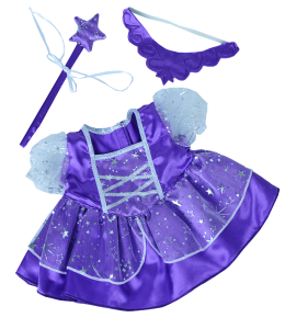 Cute purple dress wih silver accents and stars with purple wand and purple tiara