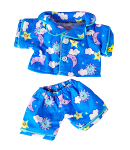 Blue PJ's with sun, moon and cloud graphics