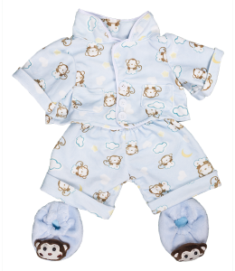 Cute light blue Pajamas with cutesy monkey print and 2 slippers with monkey faces on toe