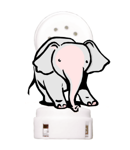 white sound module with elephant graphic