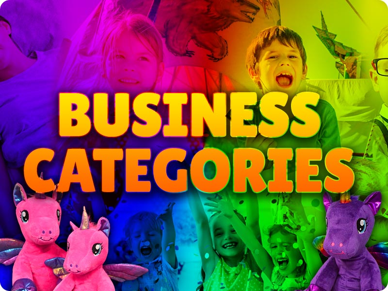 Business Categories text over a colorful, vibrant background of business verticals