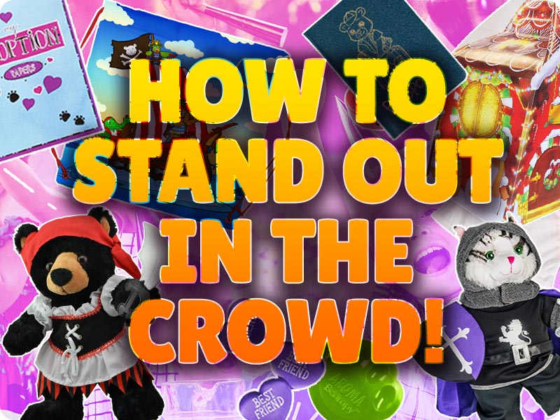 How to stand out in the crowd text over collection of Teddy Mountain products