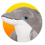 A smiley dolphin in a colored circle