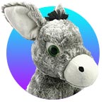 Cute donkey plush toy in a colored circle
