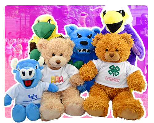 Selection of Plush toys on purple background