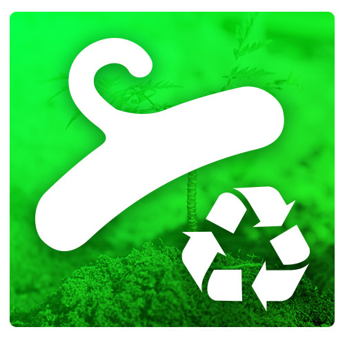 Graphic of a hanger with a recycle logo over green background